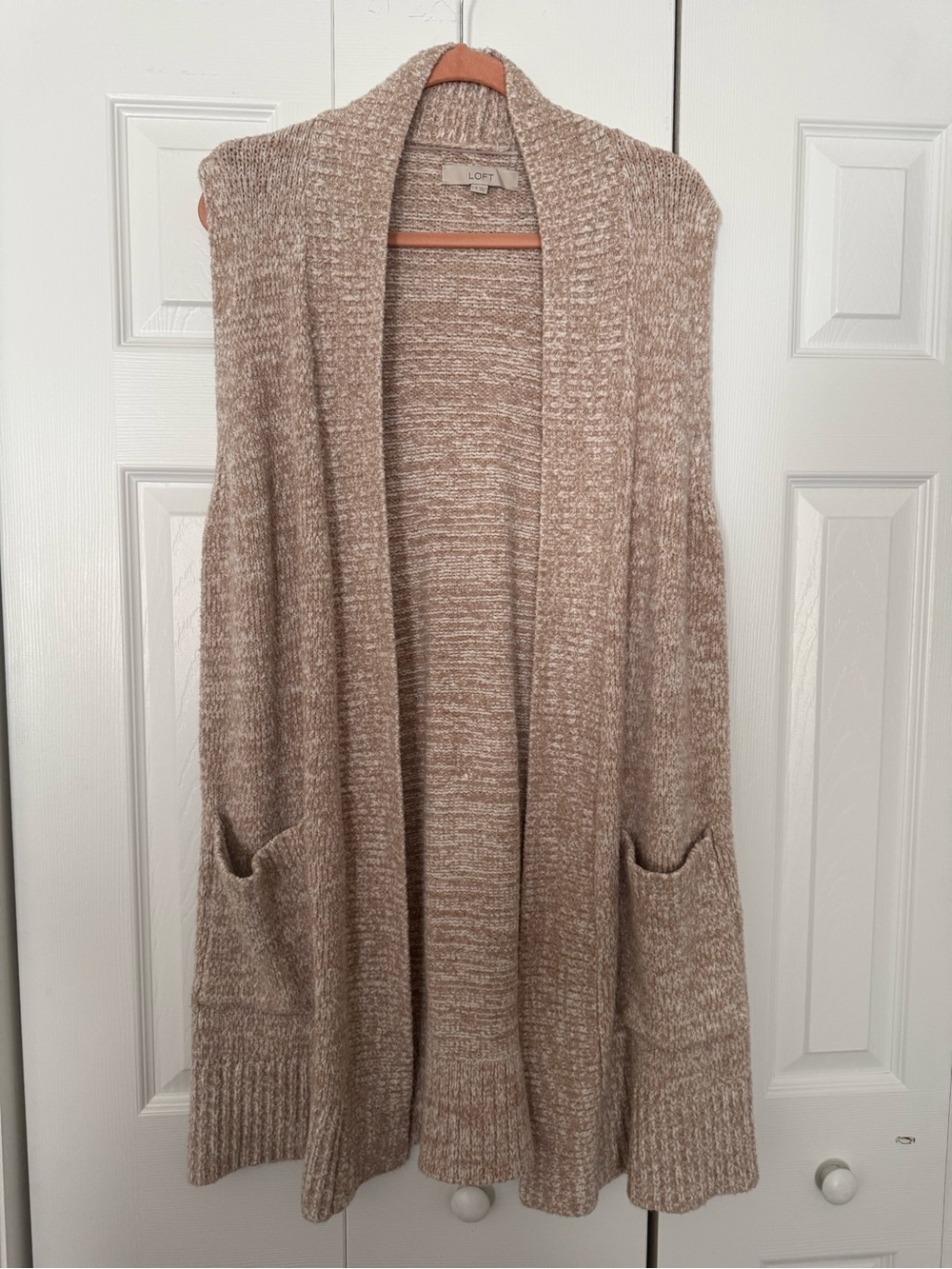 LOFT Open-Front Cream Beige Cozy sleeveless Cardigan